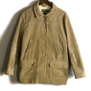 VTG EDDIE BAUER Womens Beige Wale Corduroy Jacket Size L Retro Classic Outdoors